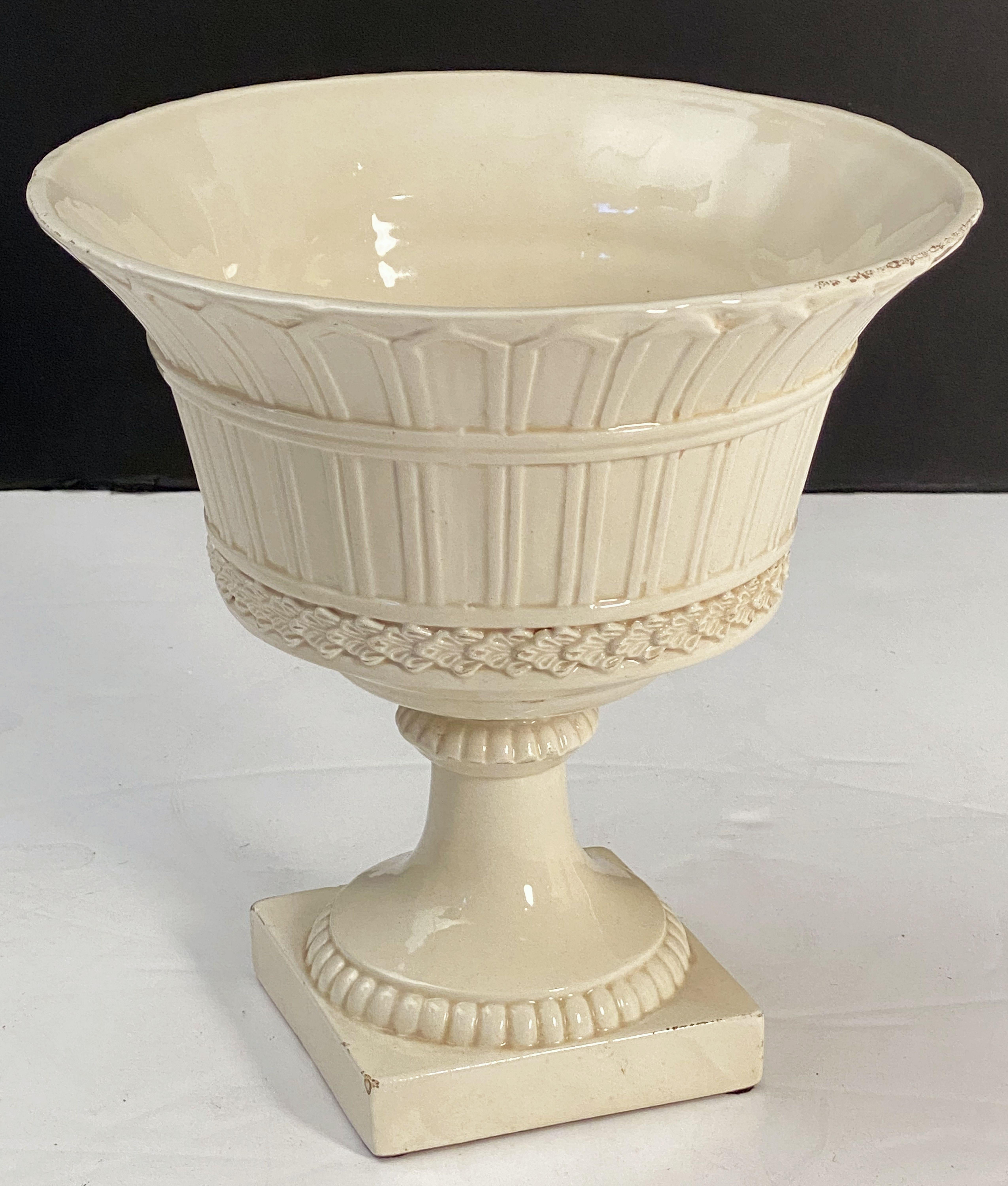 Italian Cream Ware or White Glazed Pedestal Bowl with Rose Topiary Top 6