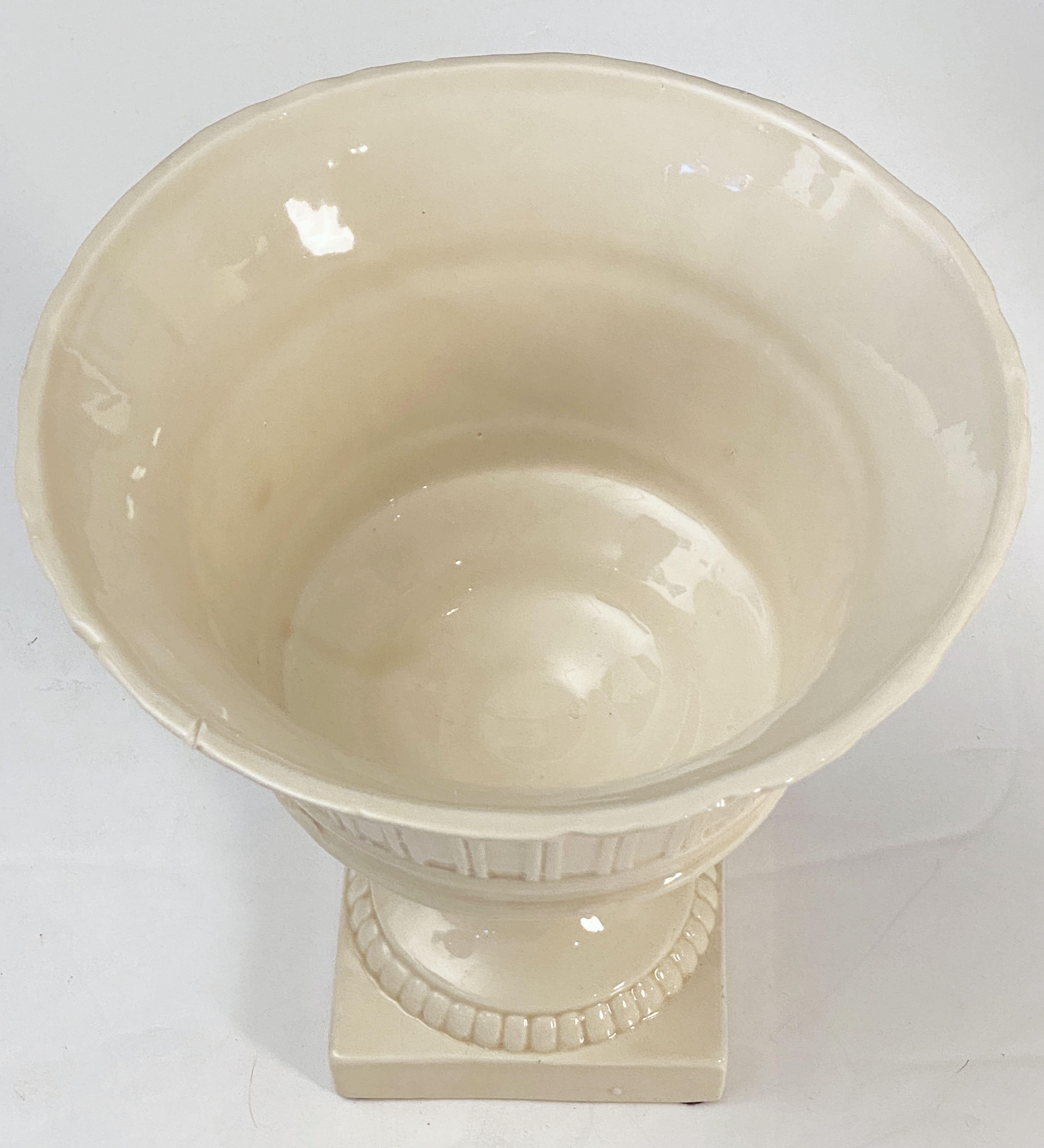 Italian Creamware or White Glazed Pedestal Bowl with Rose Topiary Top 11