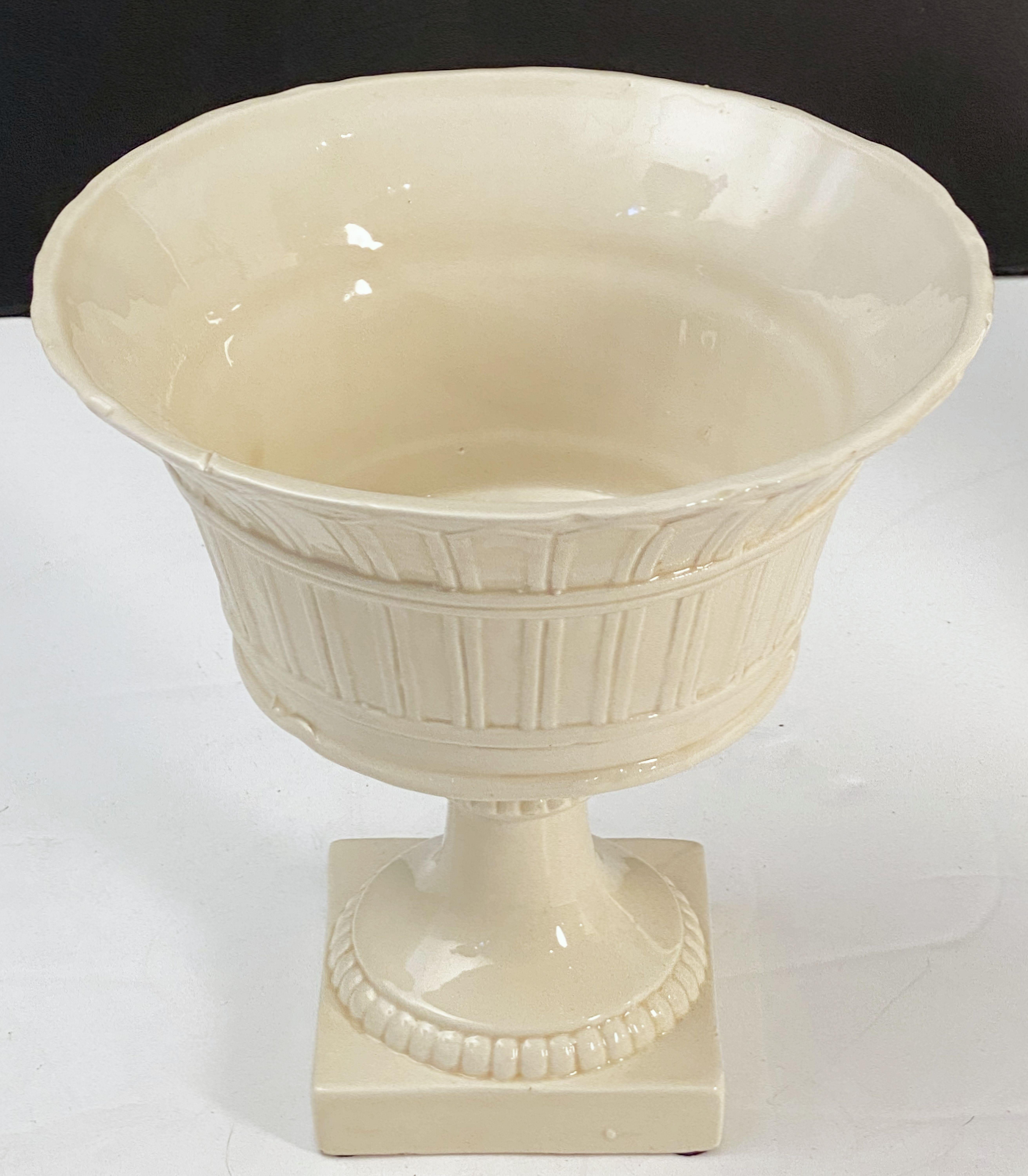 Italian Creamware or White Glazed Pedestal Bowl with Rose Topiary Top 12