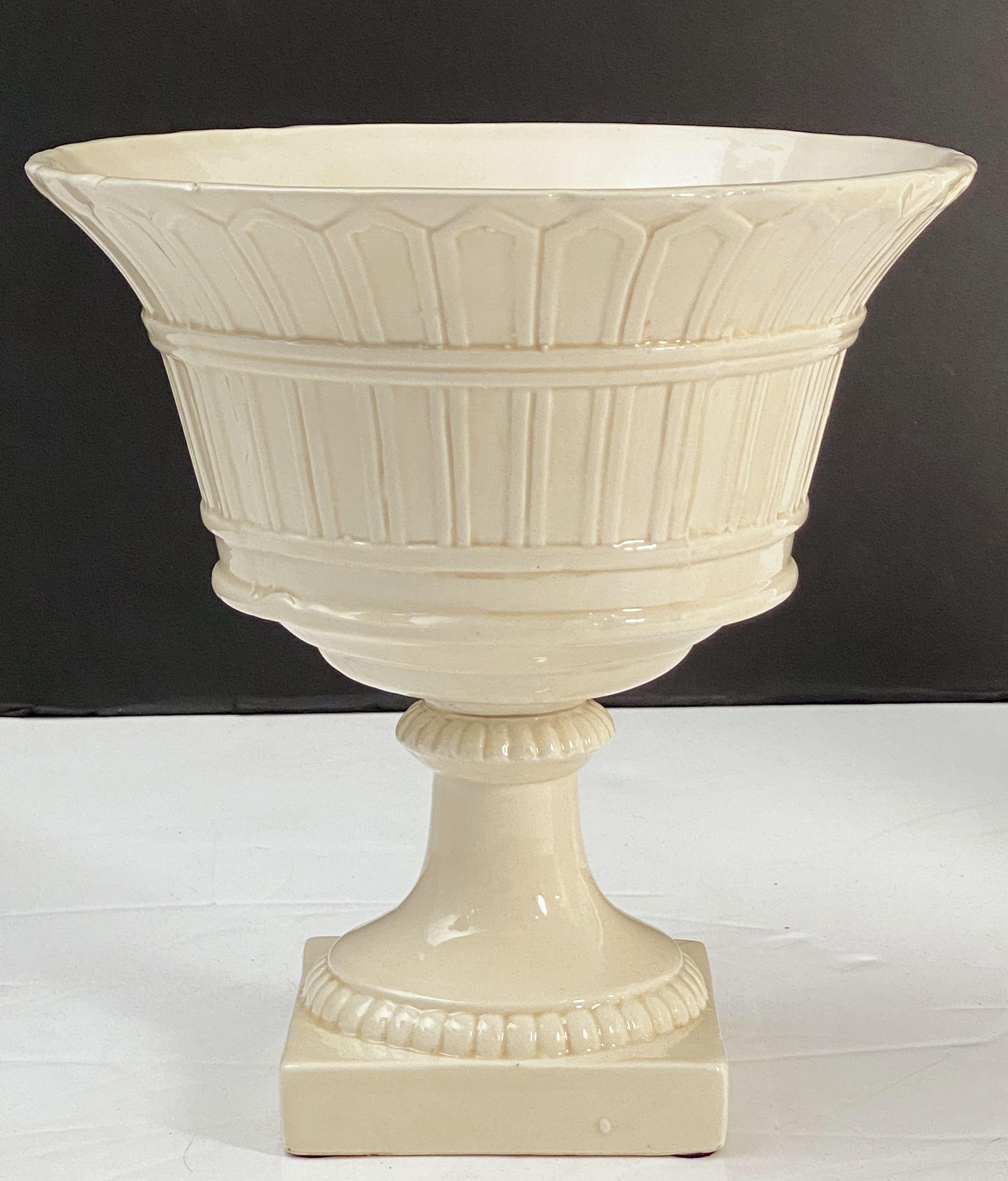 Italian Creamware or White Glazed Pedestal Bowl with Rose Topiary Top 14