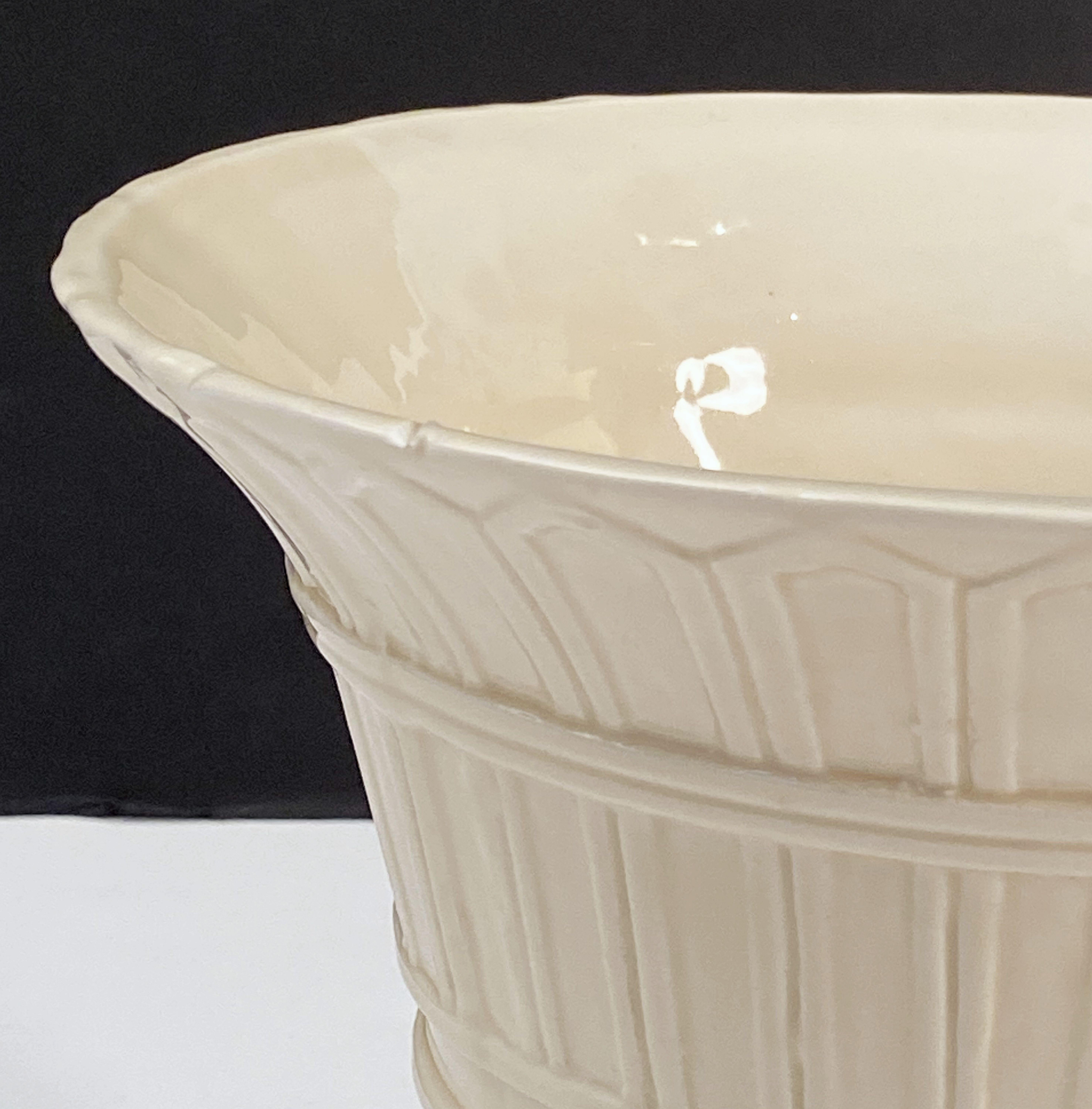 Ceramic Italian Creamware or White Glazed Pedestal Bowl with Rose Topiary Top