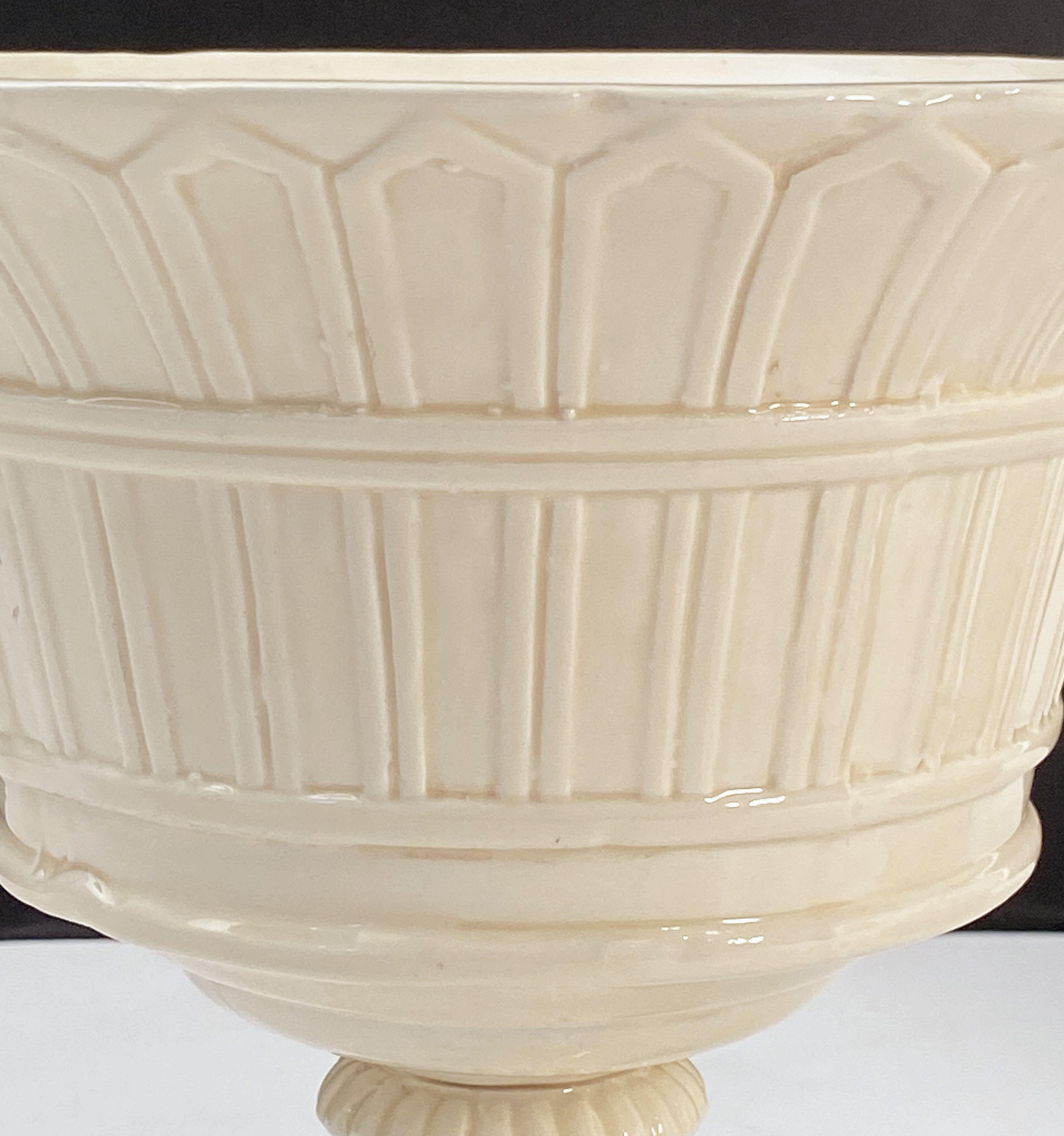 Italian Creamware or White Glazed Pedestal Bowl with Rose Topiary Top 1