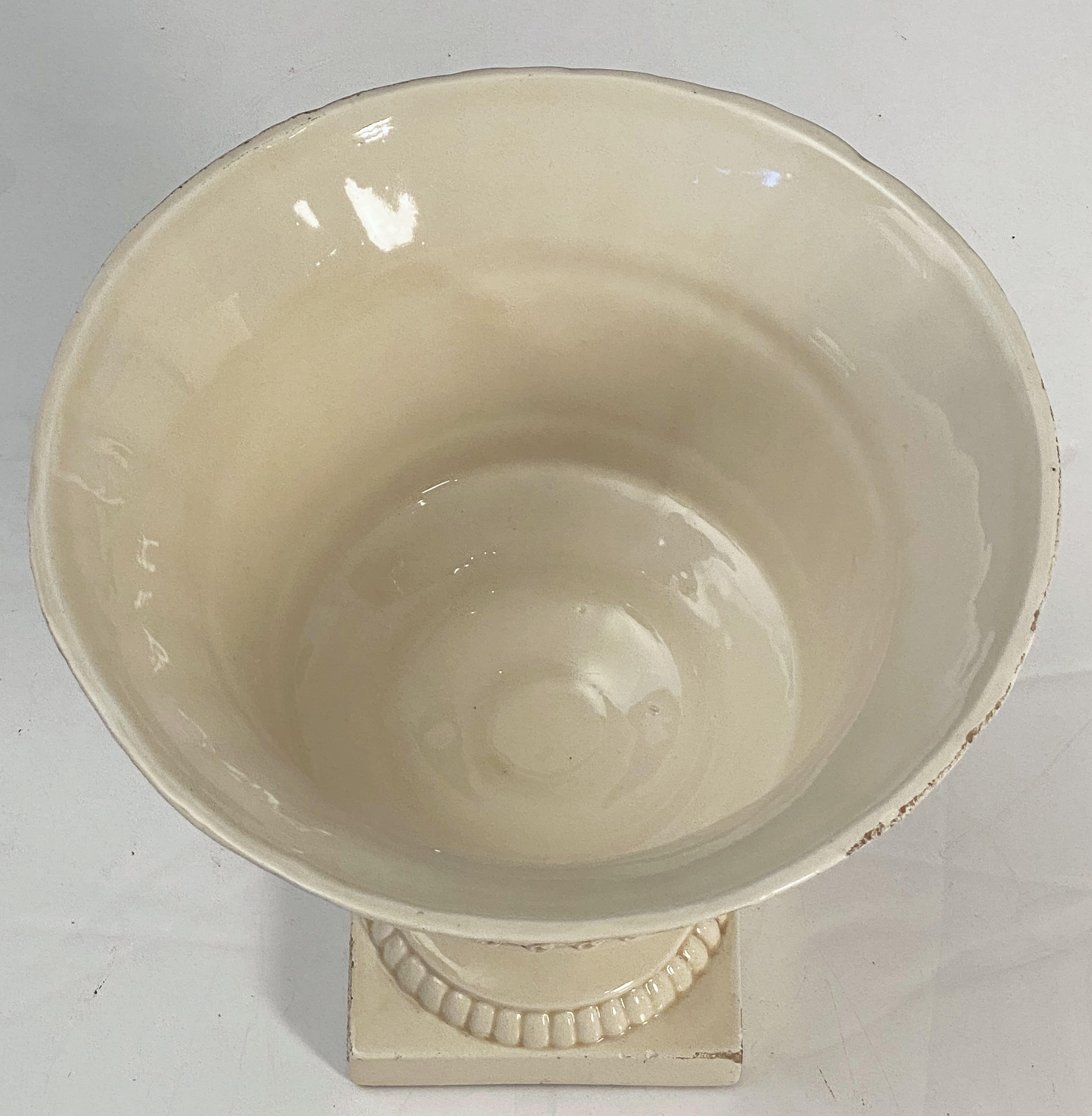Italian Cream Ware or White Glazed Pedestal Bowl with Rose Topiary Top 1