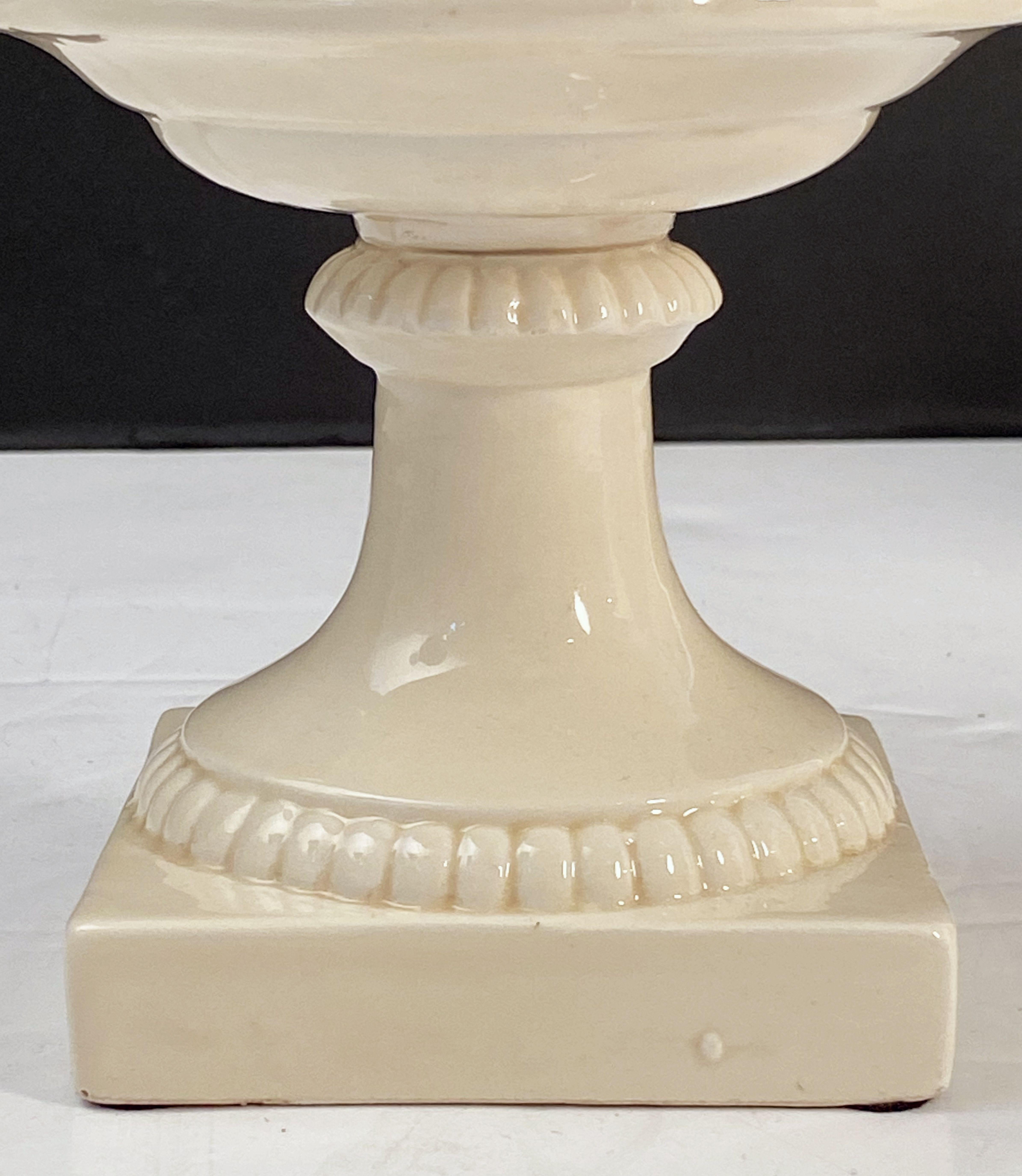 Italian Creamware or White Glazed Pedestal Bowl with Rose Topiary Top 2