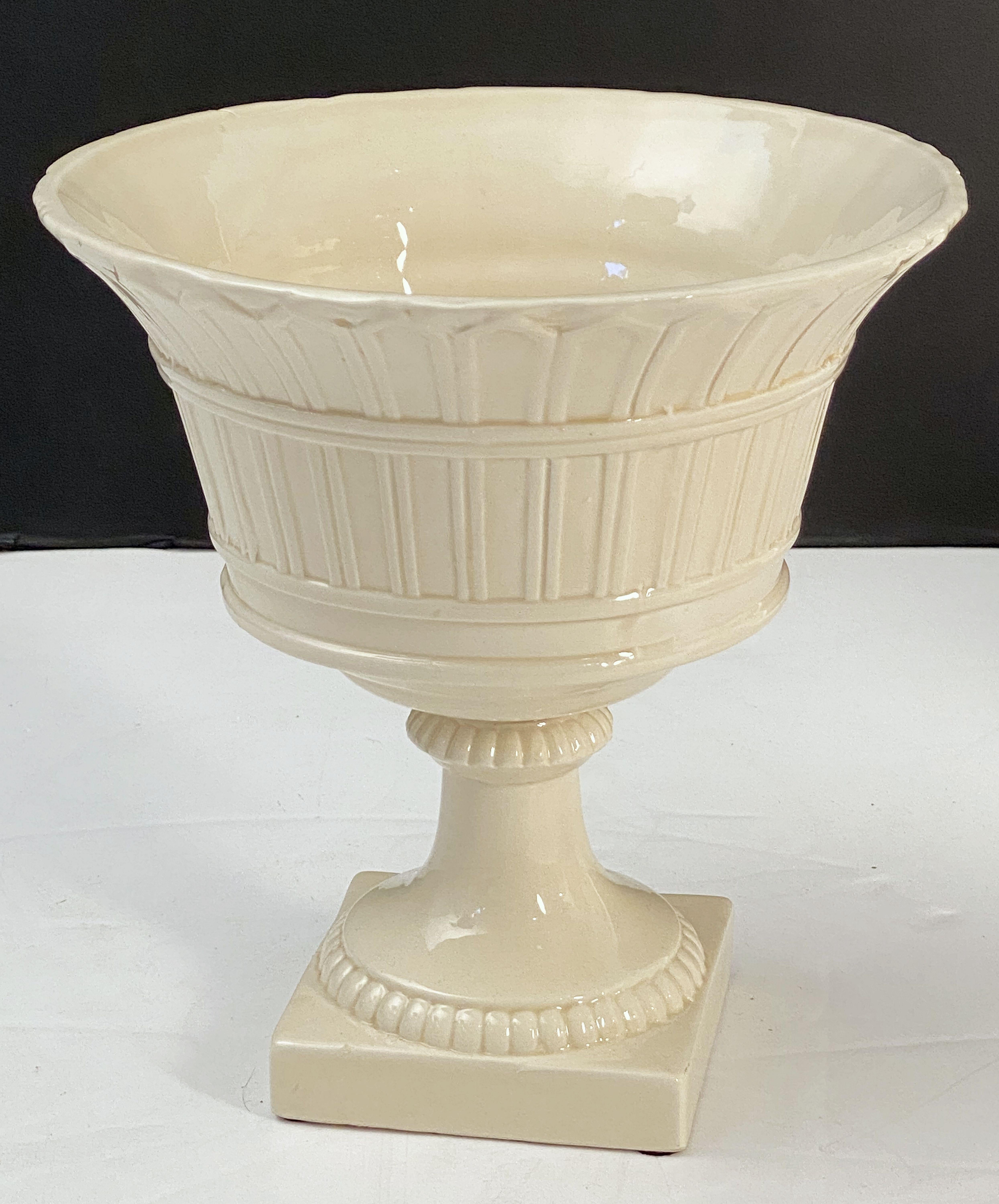 Italian Creamware or White Glazed Pedestal Bowl with Rose Topiary Top 3