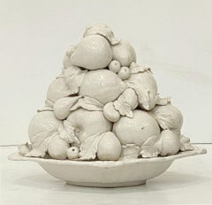 Italian Creamware Oval Centerpiece Basket with Mixed Fruit Top (Two Available)