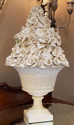 Italian Creamware Pedestal Bowl with Rose Topiary Top