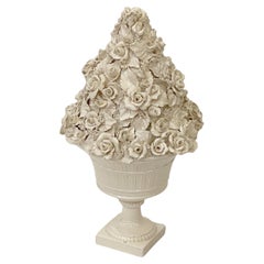 Italian Creamware Pedestal Bowl with Rose Topiary Top