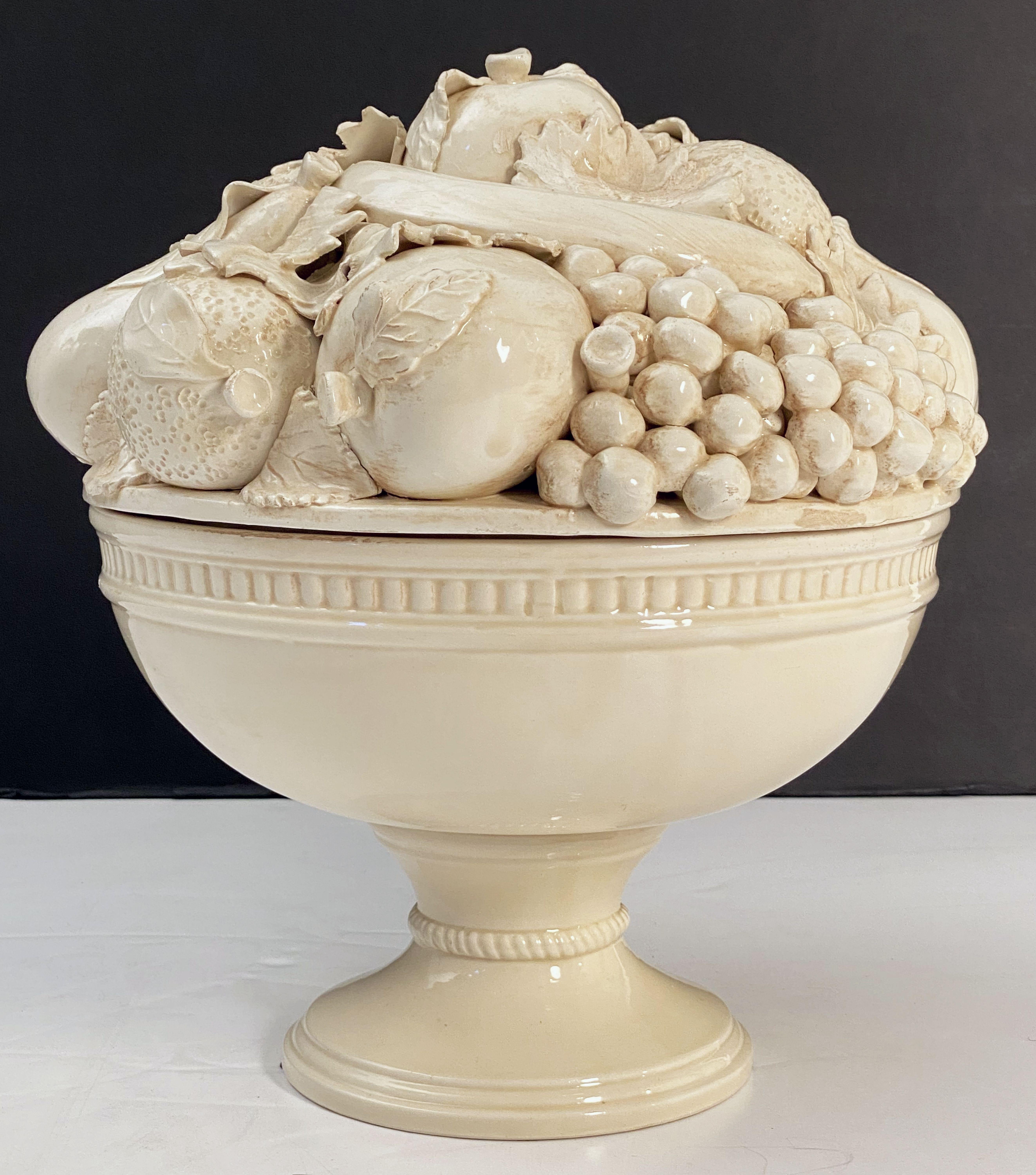 Italian Creamware Tureen or Bowl on Pedestal with Mixed Fruit Topiary Top 4