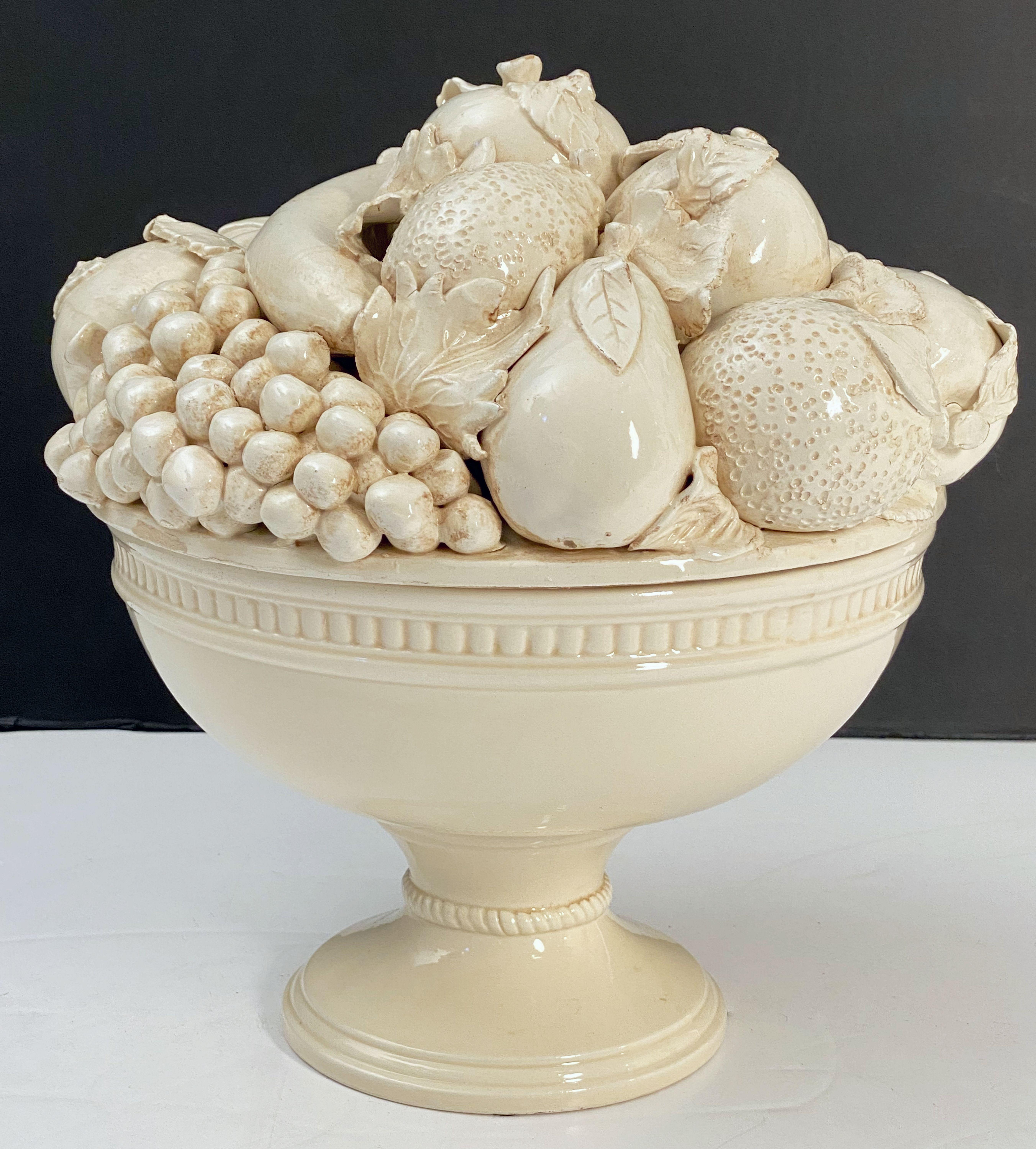Italian Creamware Tureen or Bowl on Pedestal with Mixed Fruit Topiary Top 9