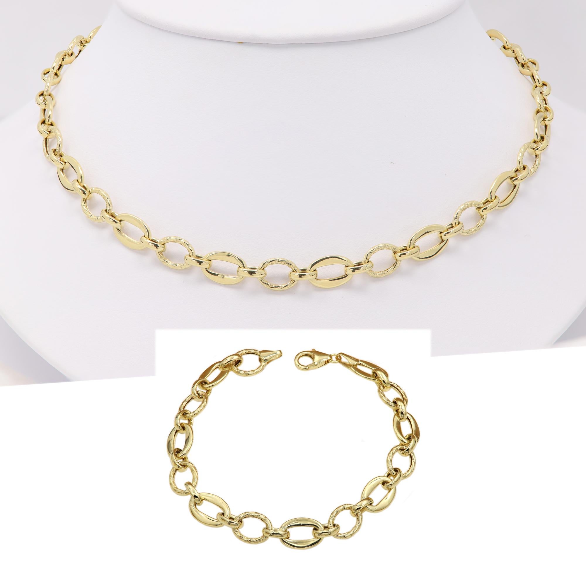 Italian Creative Link Chain set Necklace and Bracelet 14 Karat Yellow Gold Links For Sale 7
