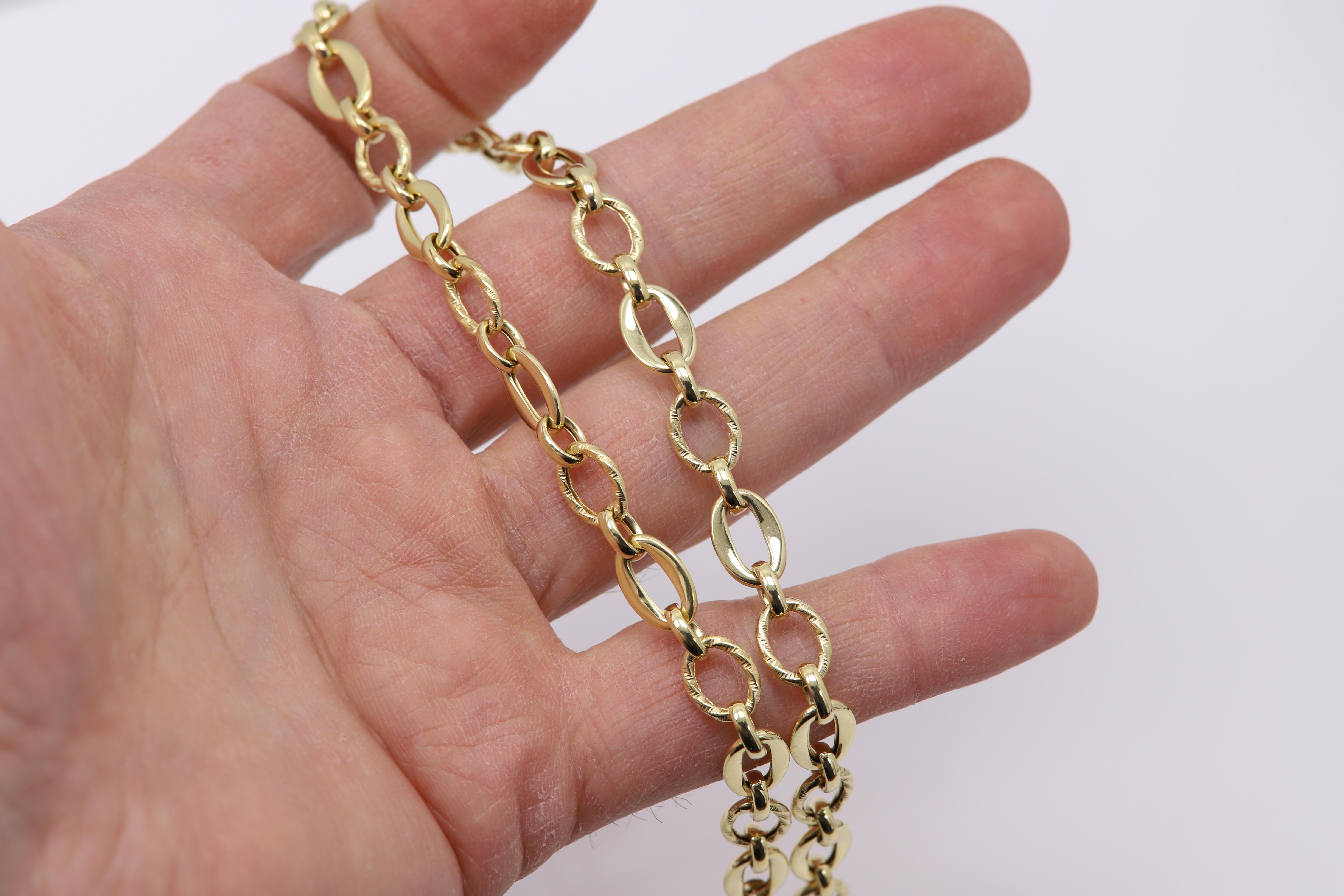 Italian Creative Link Chain set Necklace and Bracelet 14 Karat Yellow Gold Links For Sale 1