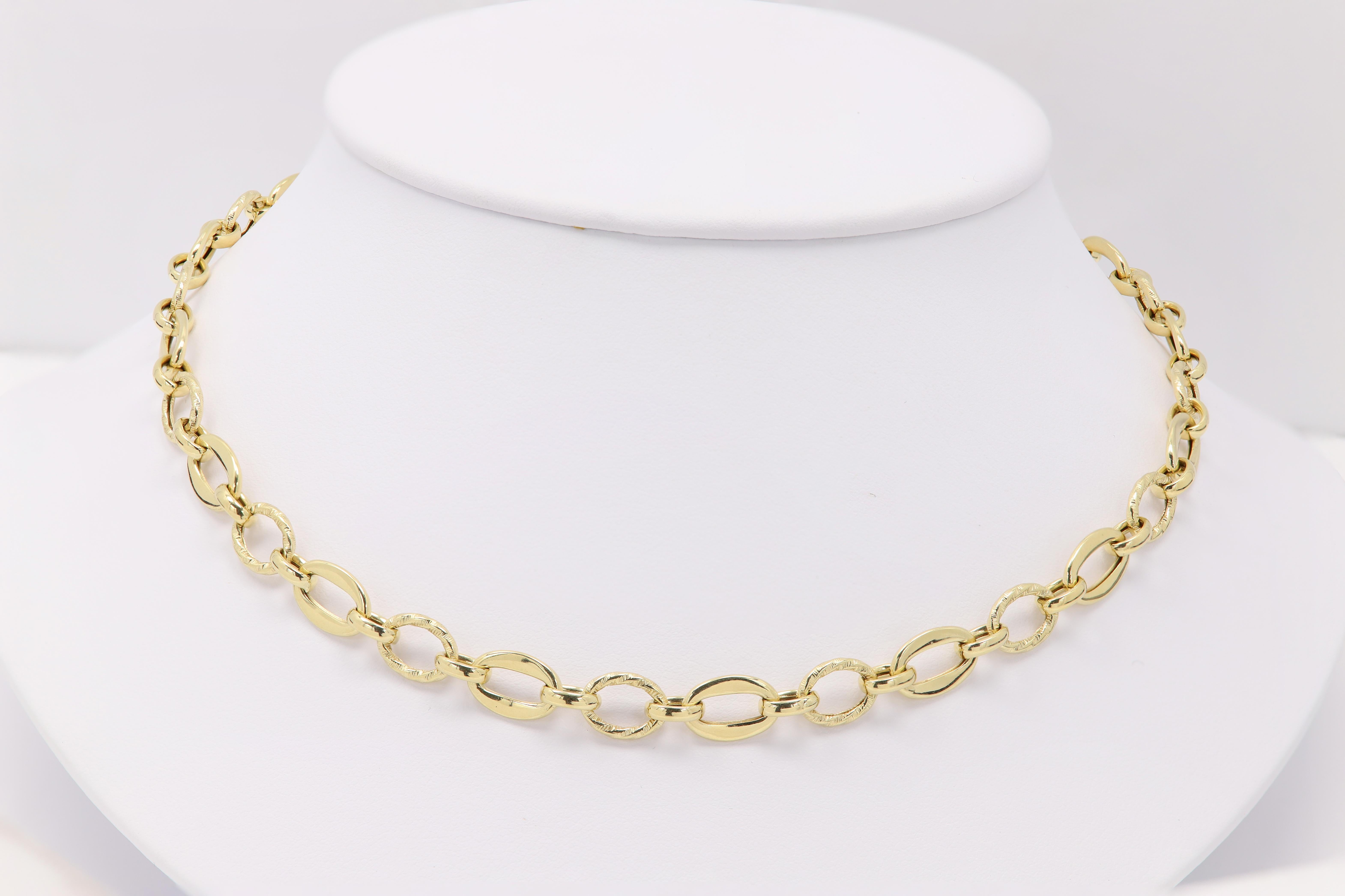 Italian Creative Link Chain set Necklace and Bracelet 14 Karat Yellow Gold Links For Sale 5