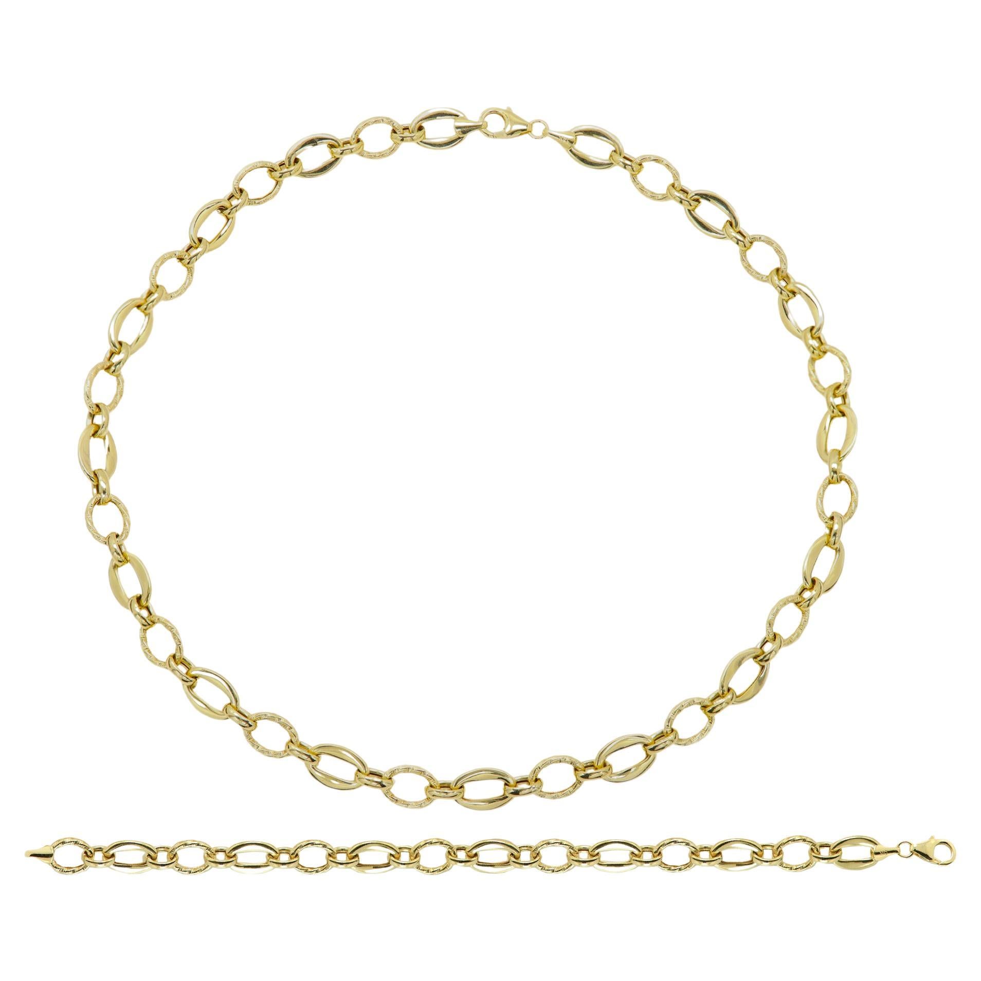 Italienische kreative Gliederkette und Armband aus 14 Karat Gelbgold mit Gliedern