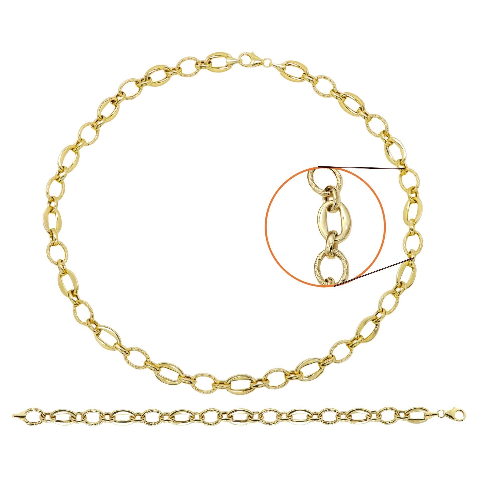 Italian Creative Link Chain set Necklace and Bracelet 14 Karat Yellow Gold Links For Sale