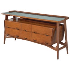 Italian Credenza in Fruitwood and Glass