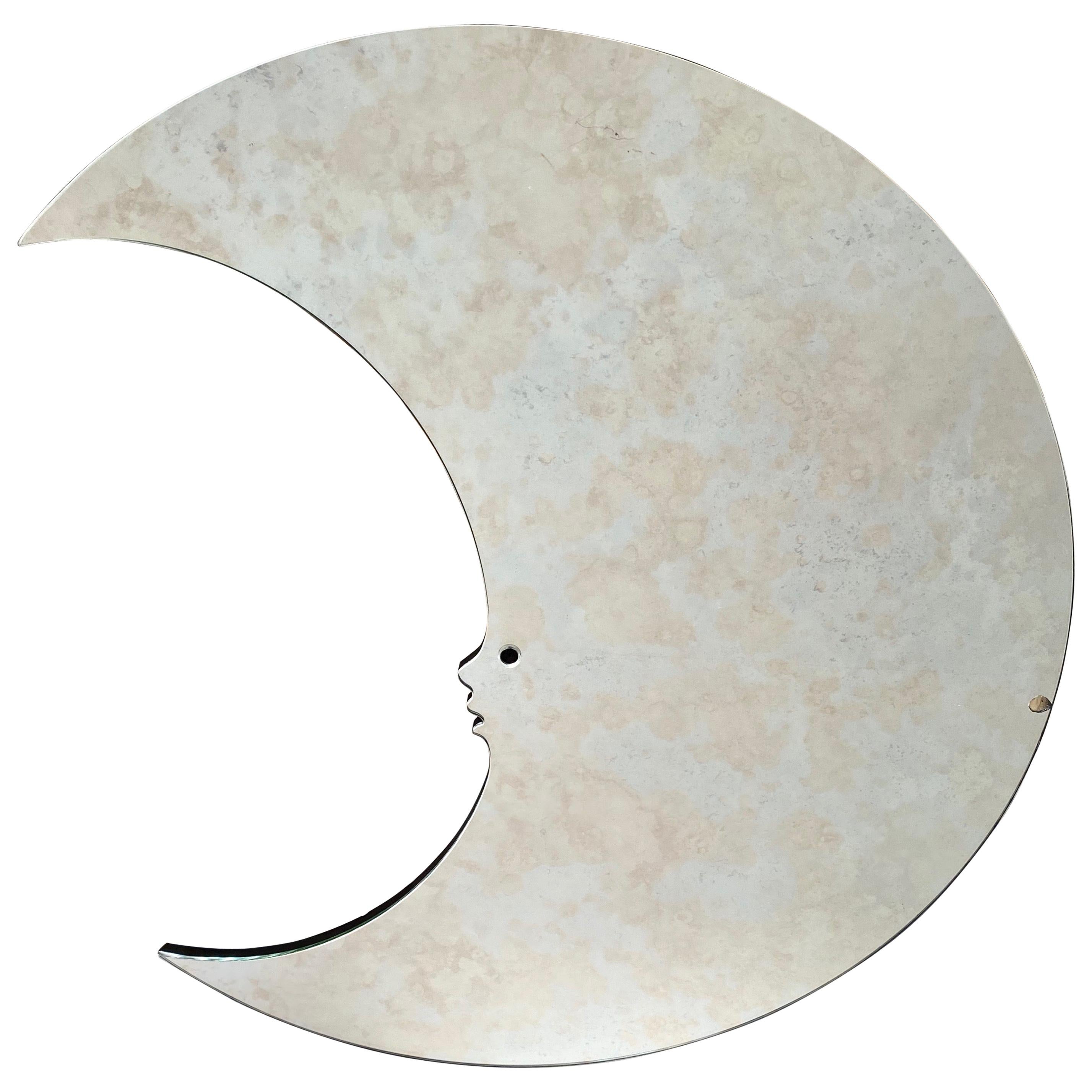 Italian Crescent Moon Face Wall Mirror, 1970s For Sale