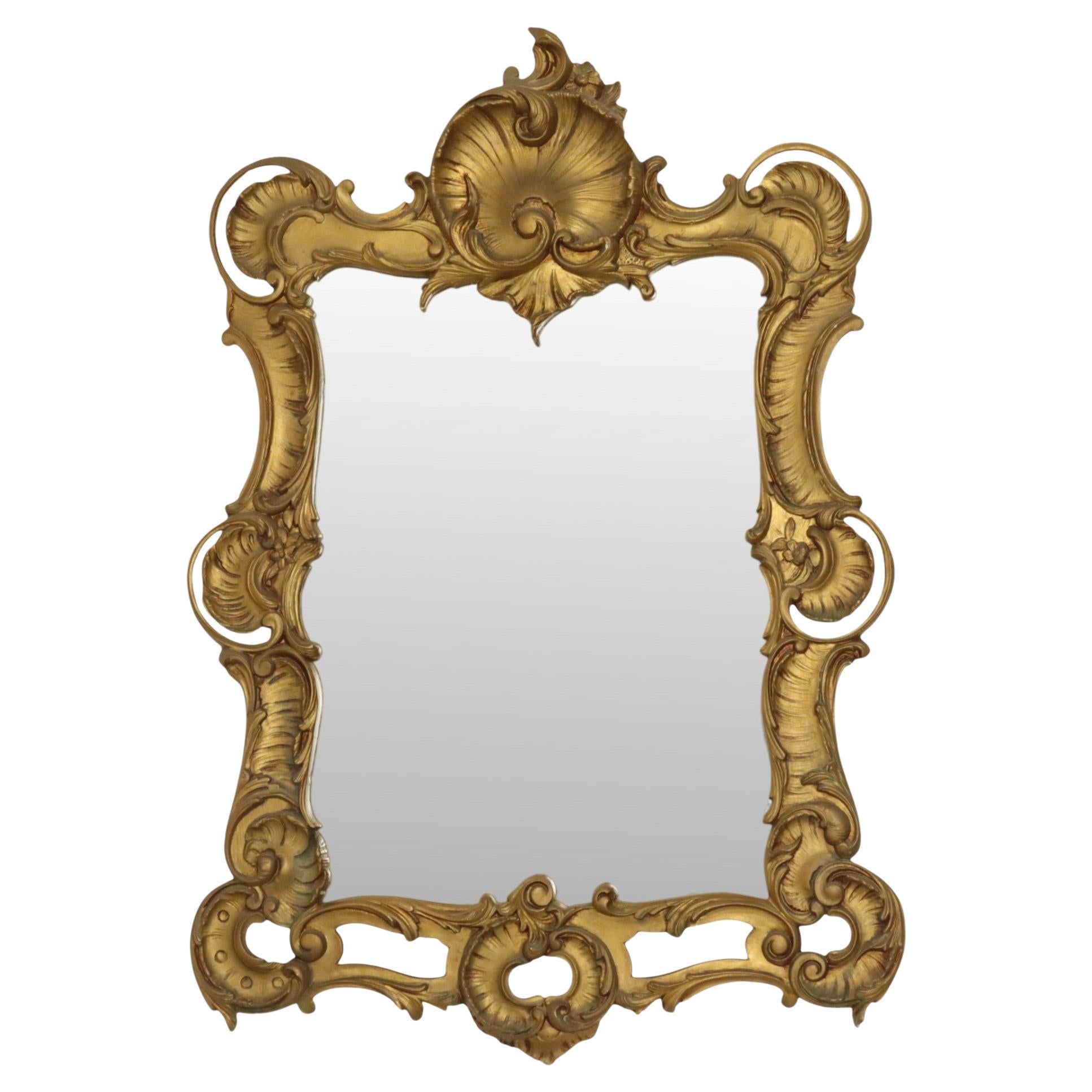 Espejo Italiano Crestado Estilo Rococó Resina Dorada 84cm en venta