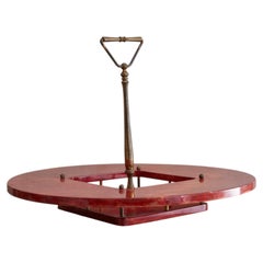 Italian Crimson Goatskin Tray with Brass Handle Attributed to Aldo Tura, 1960s