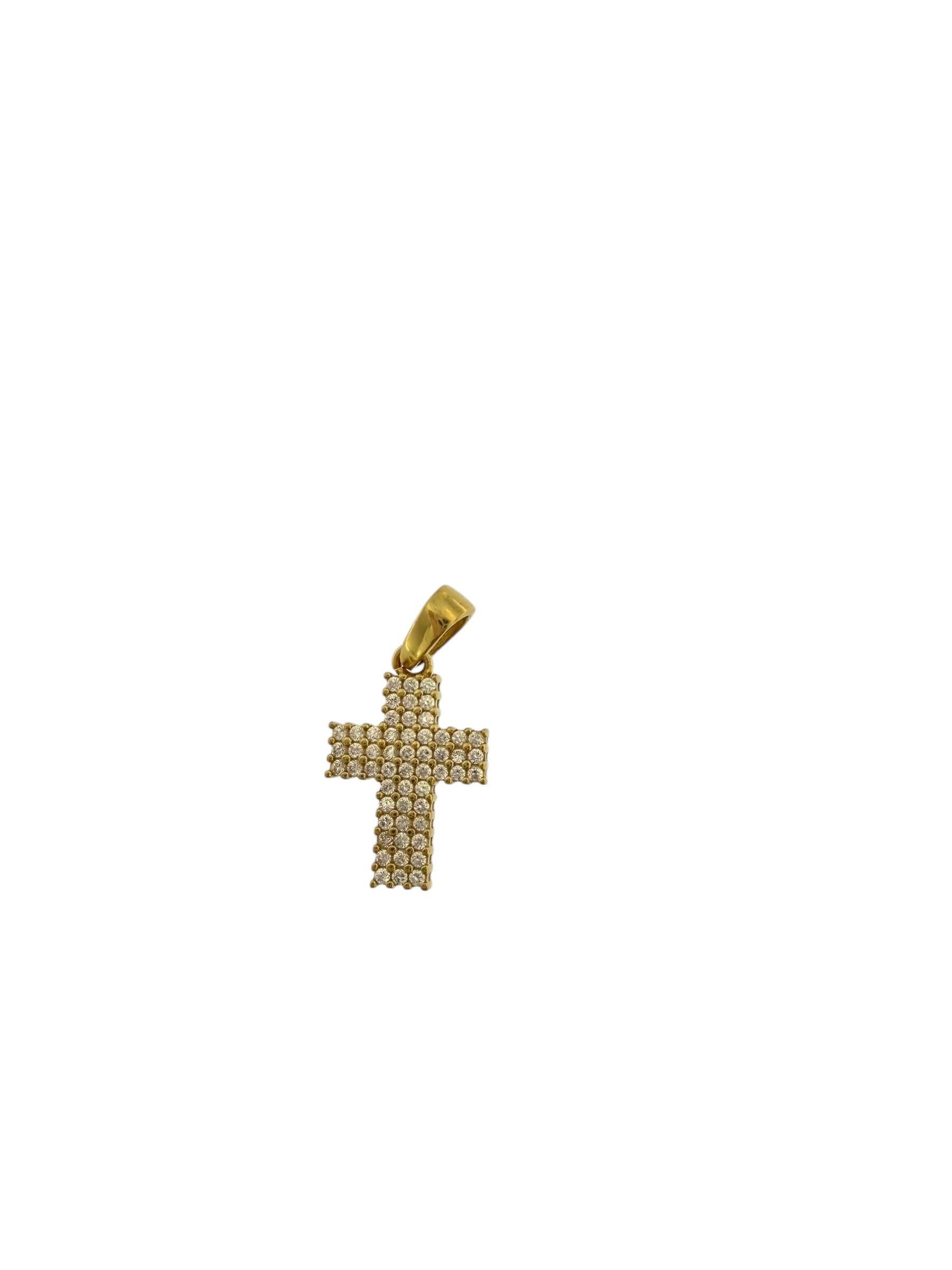 Brilliant Cut Italian Cross 18 karat Yellow Gold with Diamonds For Sale