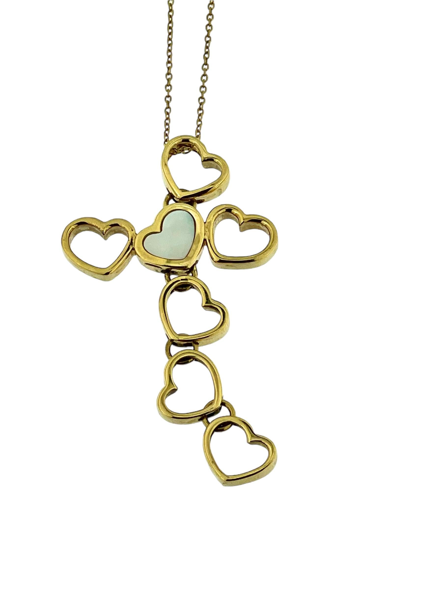 Femenino o masculino Collar Italiano Cruz de Corazones Oro Amarillo 18 Quilates en venta