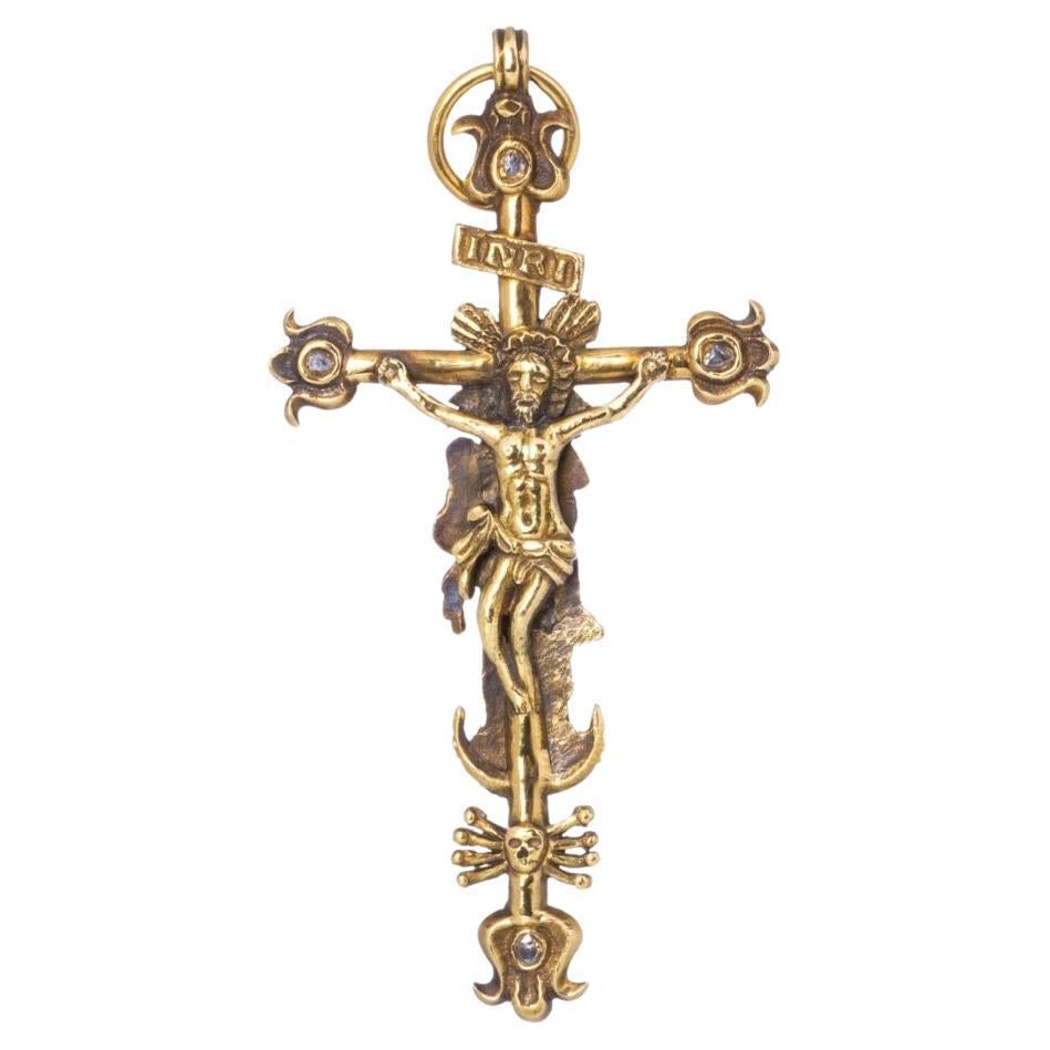 Italian Cross Pendant in Gold and Diamonds 17th Century