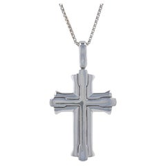 Italian Cross Pendant Necklace, 14k White Gold Faith Gift