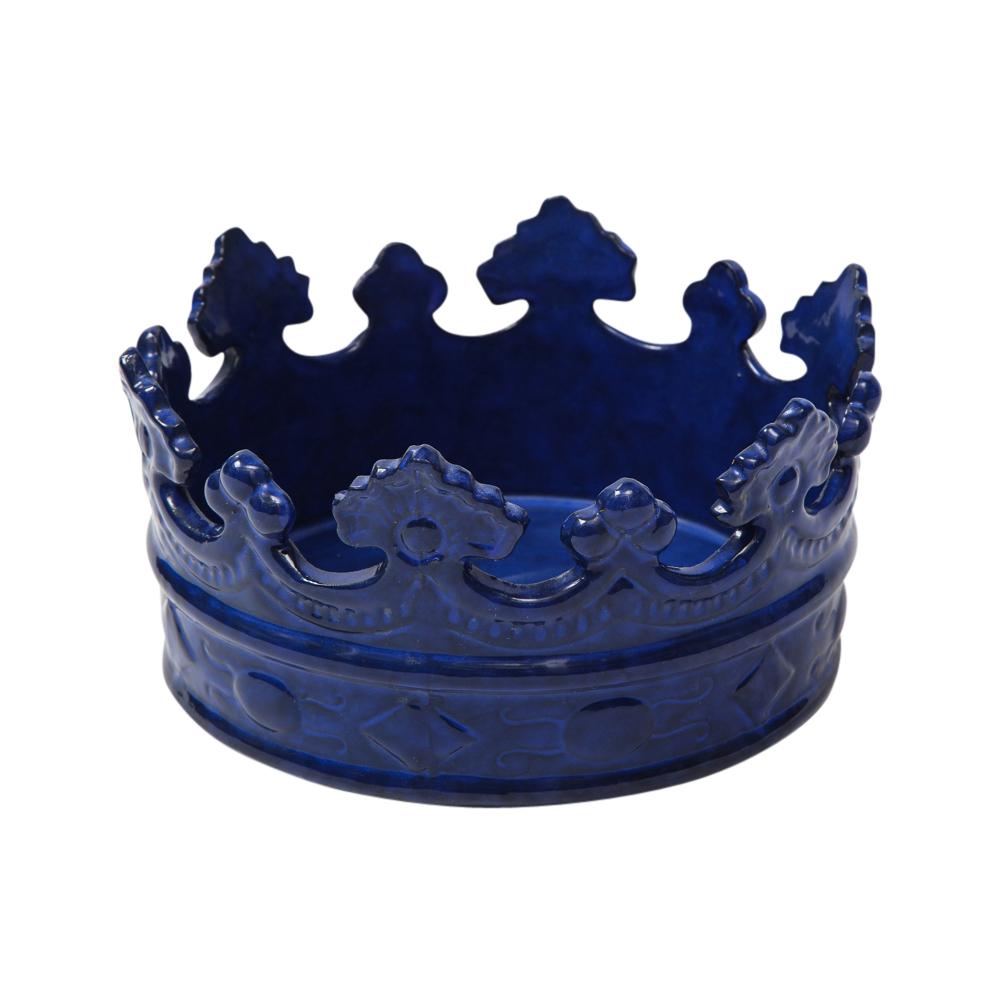 Glazed Peasant Village Crown Bowl, Ceramic, Blue, Signed