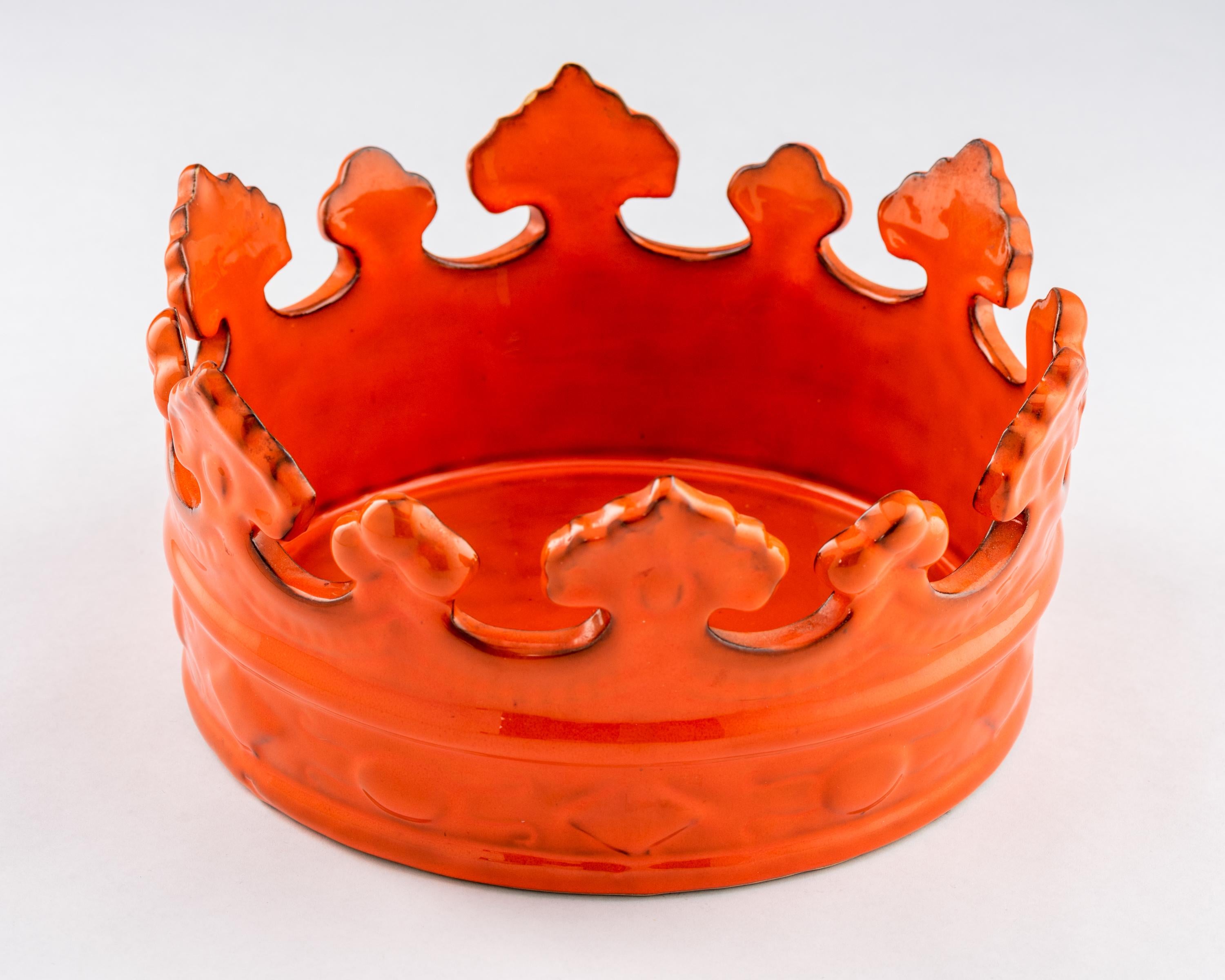 Italian Peasant Village Crown Bowl, Ceramic, Orange, Signed