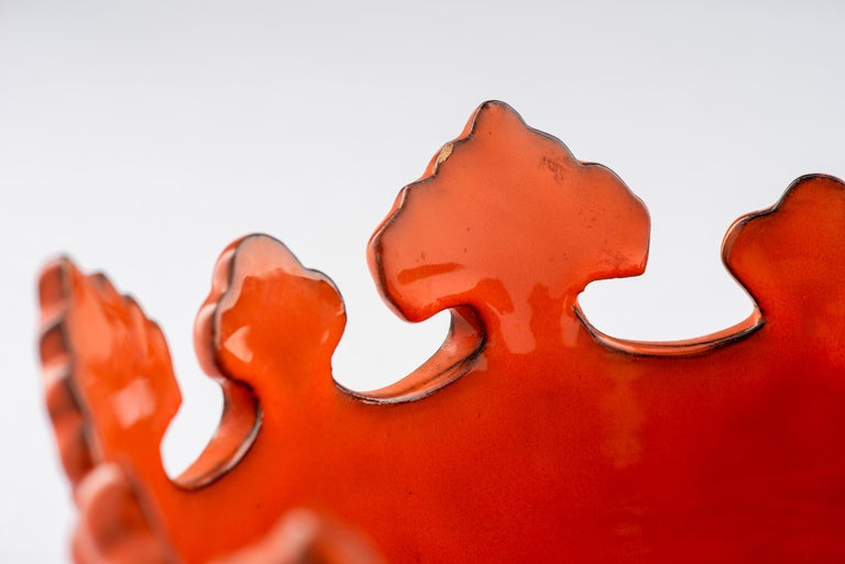 Peasant Village Crown Bowl, Ceramic, Orange, Signed For Sale at 1stDibs