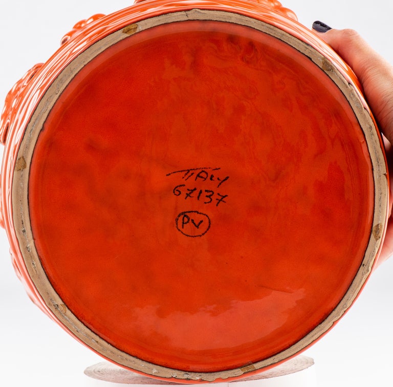 Peasant Village Crown Bowl, Ceramic, Orange, Signed For Sale at 1stDibs