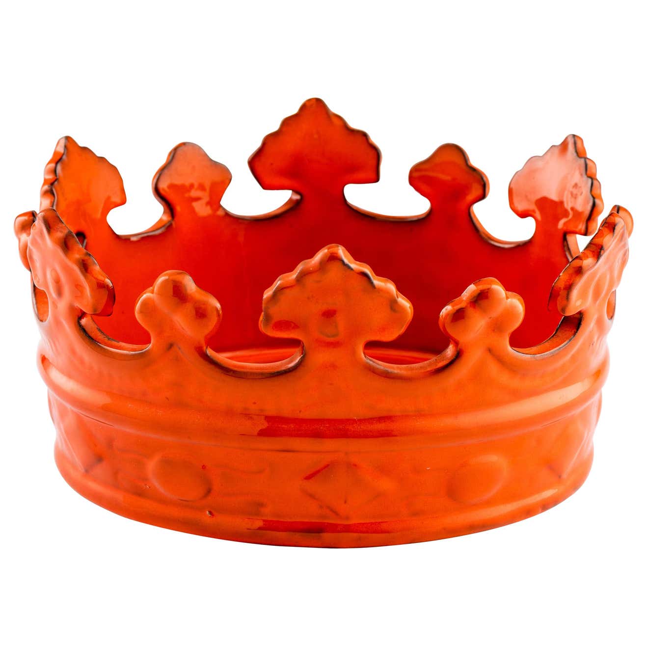 Peasant Village Crown Bowl, Ceramic, Orange, Signed For Sale at 1stDibs