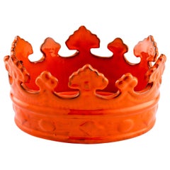 Italian Crown Bowl, Ceramic, Orange, Signed