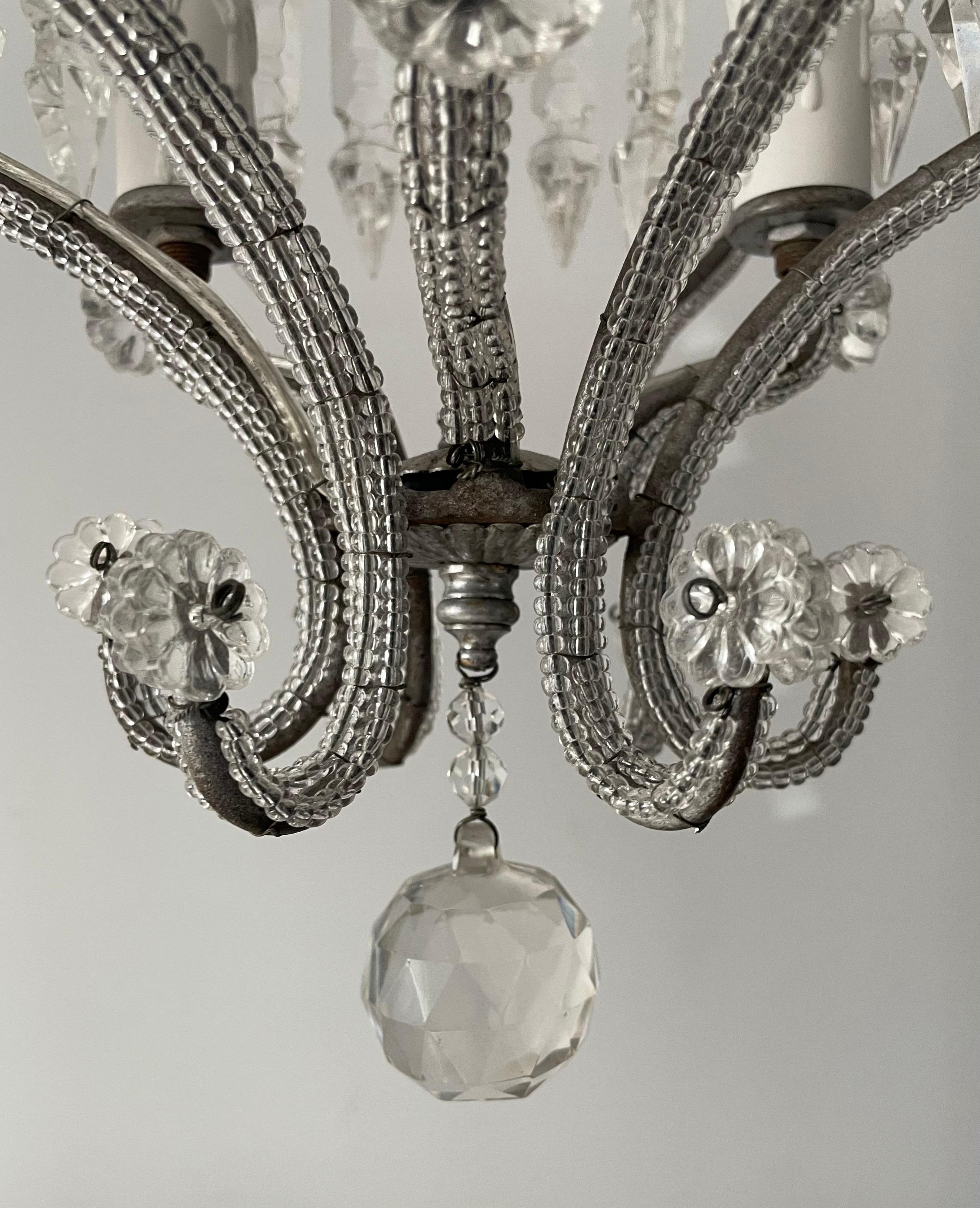 Italian Crown-Shaped Crystal Beaded Chandelier  1