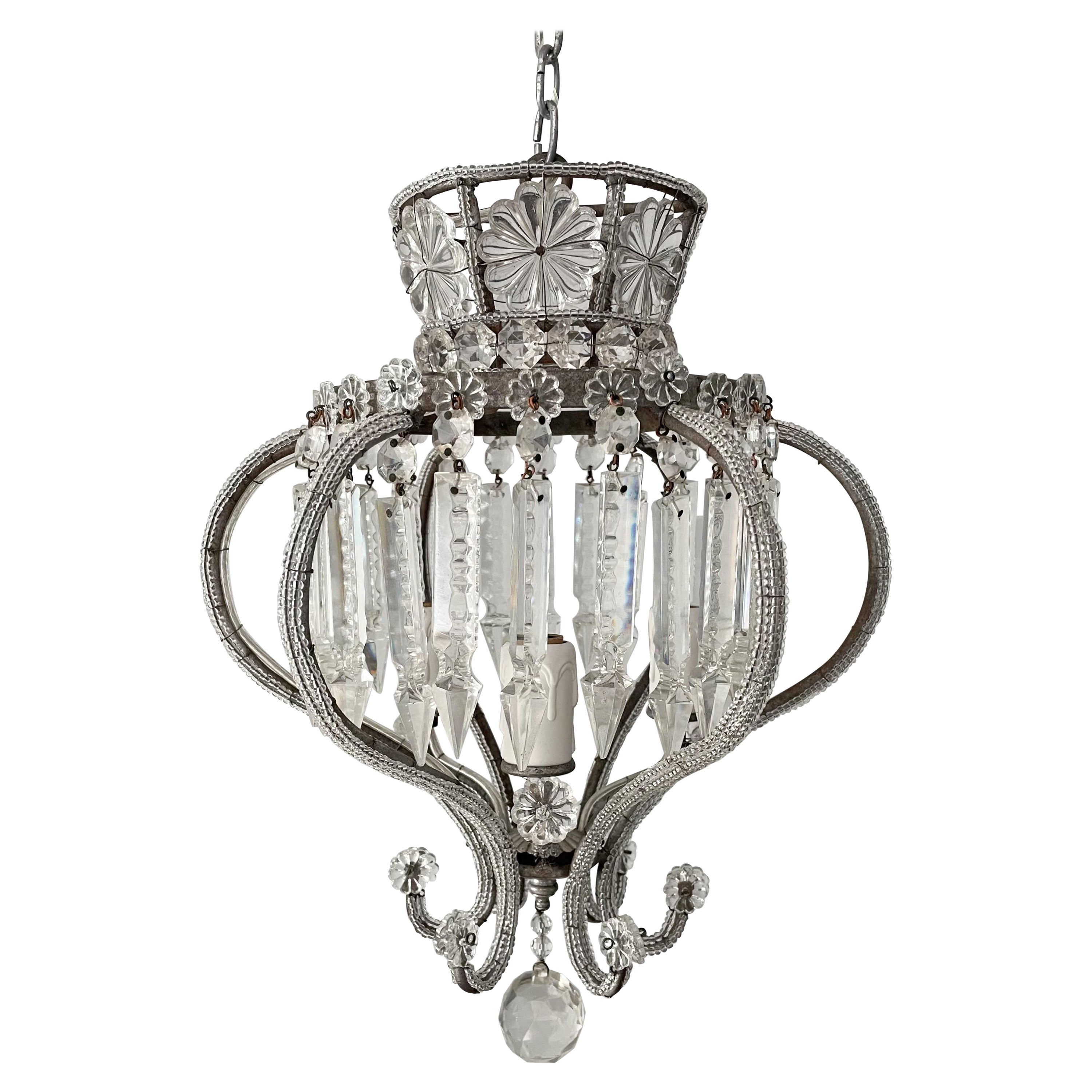 Italian Crown-Shaped Crystal Beaded Chandelier