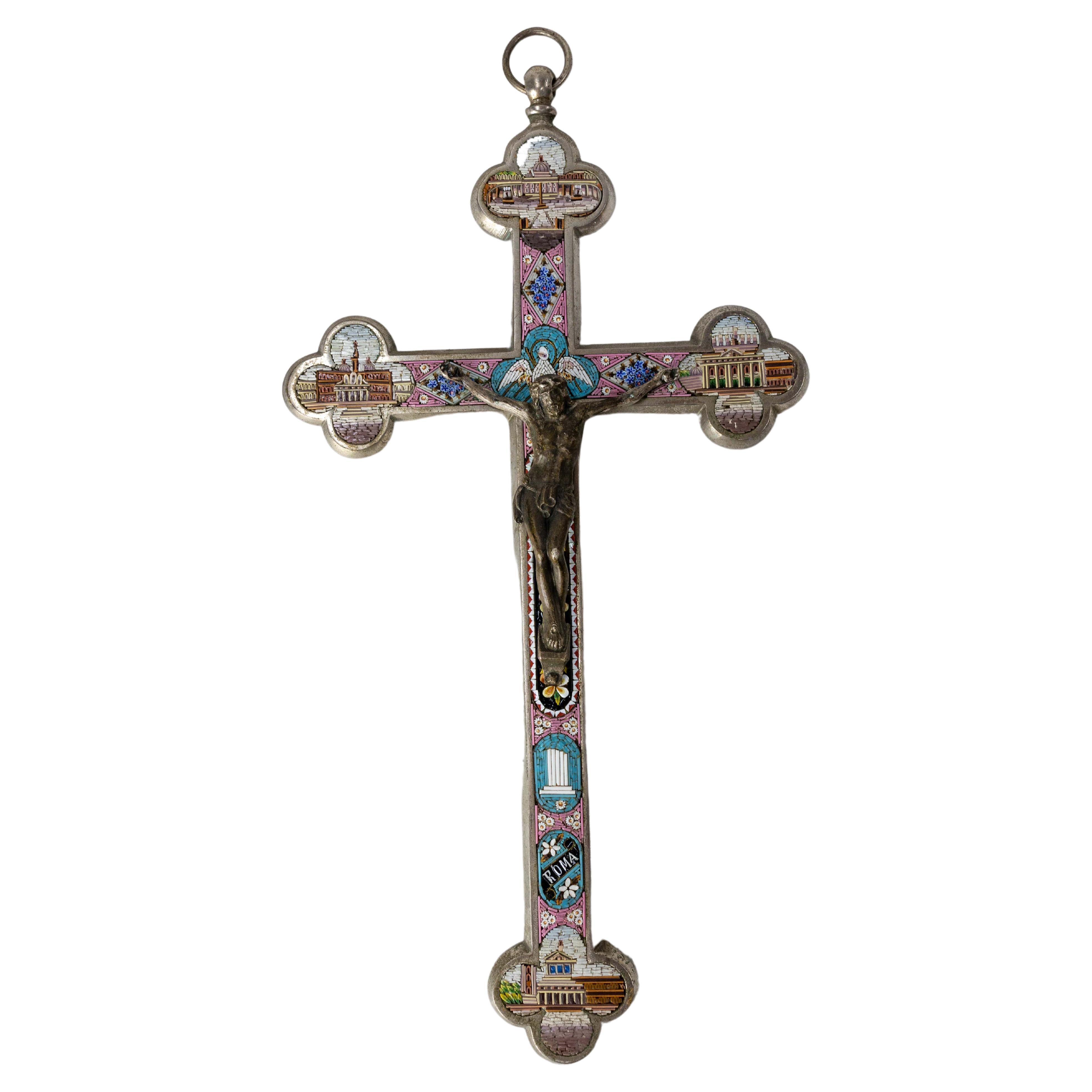 Italian Crucifix Representing Roman and Vatican Monuments, Late 19th Century For Sale