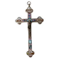 Antique Italian Crucifix Representing Roman and Vatican Monuments, Late 19th Century