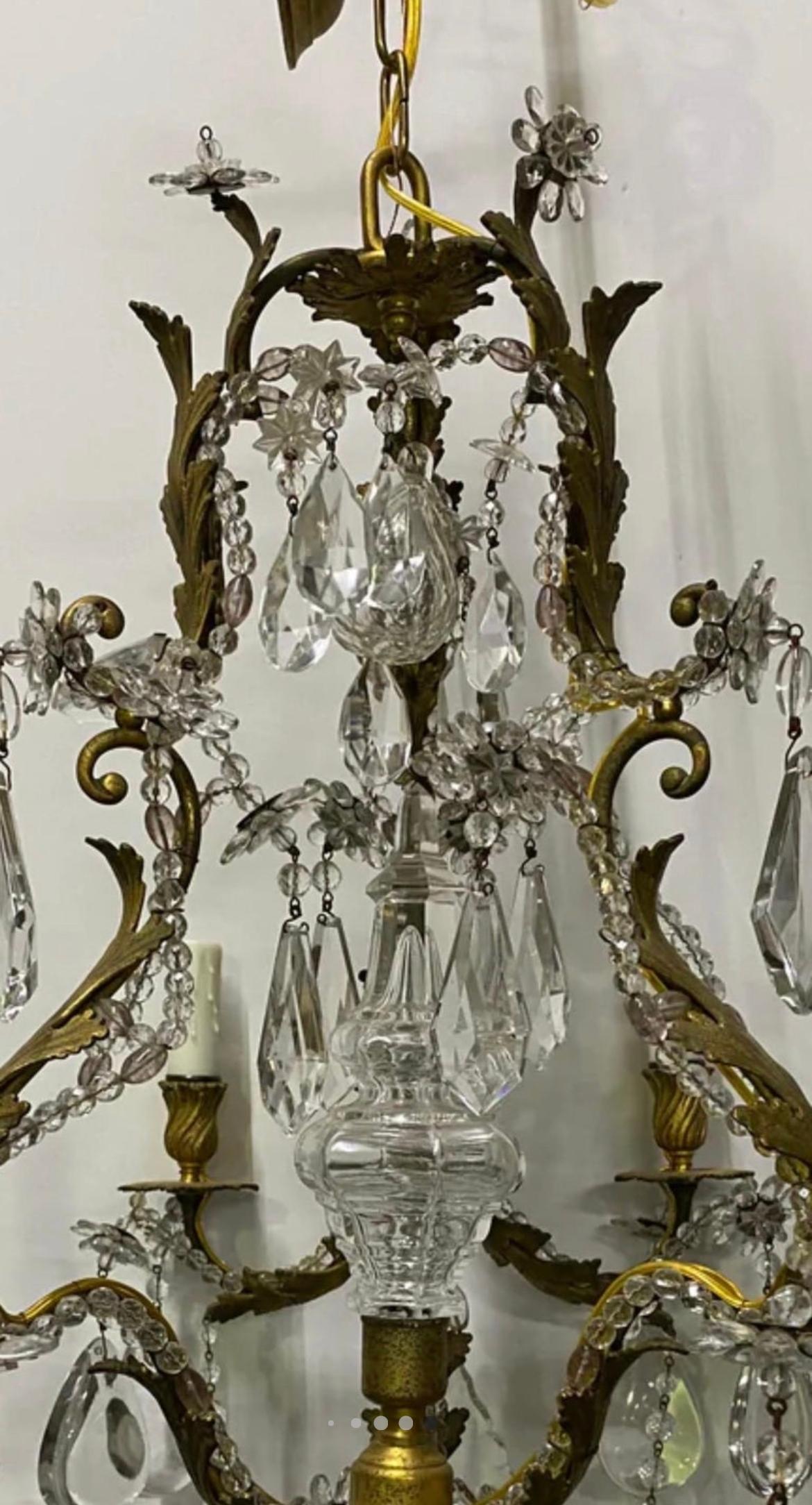 Italian Crystal 6 Arm Chandelier In Good Condition For Sale In San Angelo, TX
