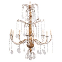 Italian Crystal 8-Light Chandelier w/Carved-Wood Center Column, Mid 20th C.