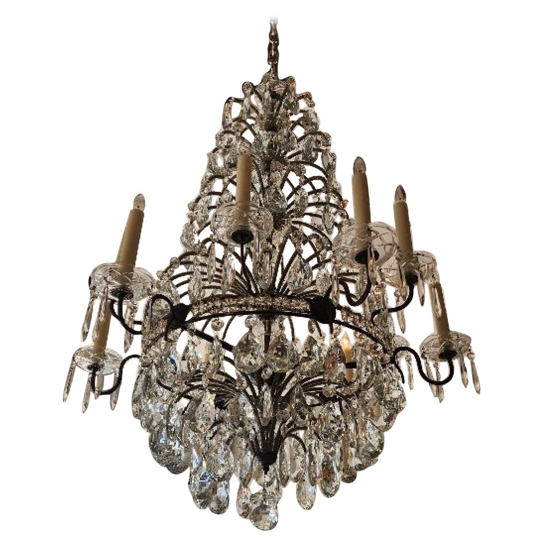 Lampadario italiano in cristallo e perline