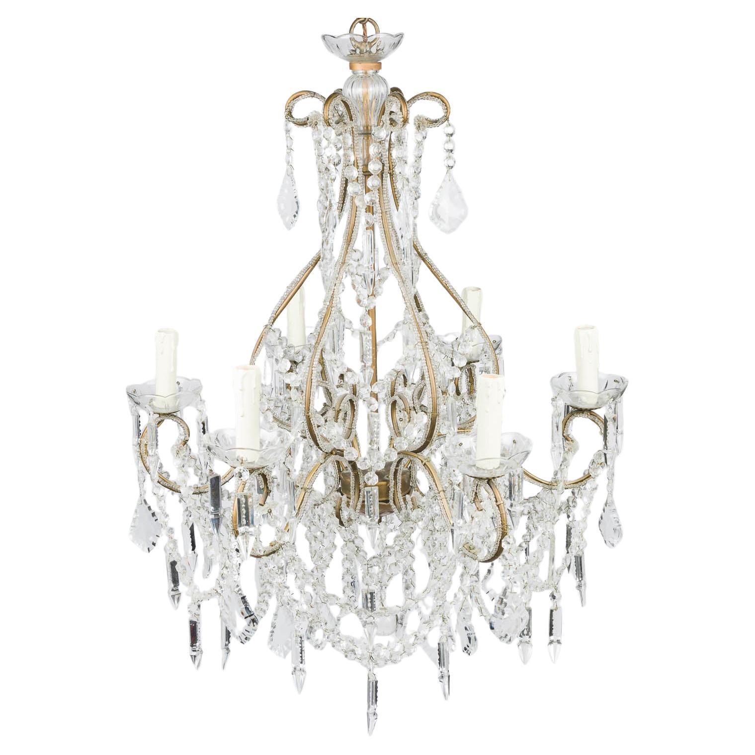 Italian crystal and beadwork 6 light chandelier
