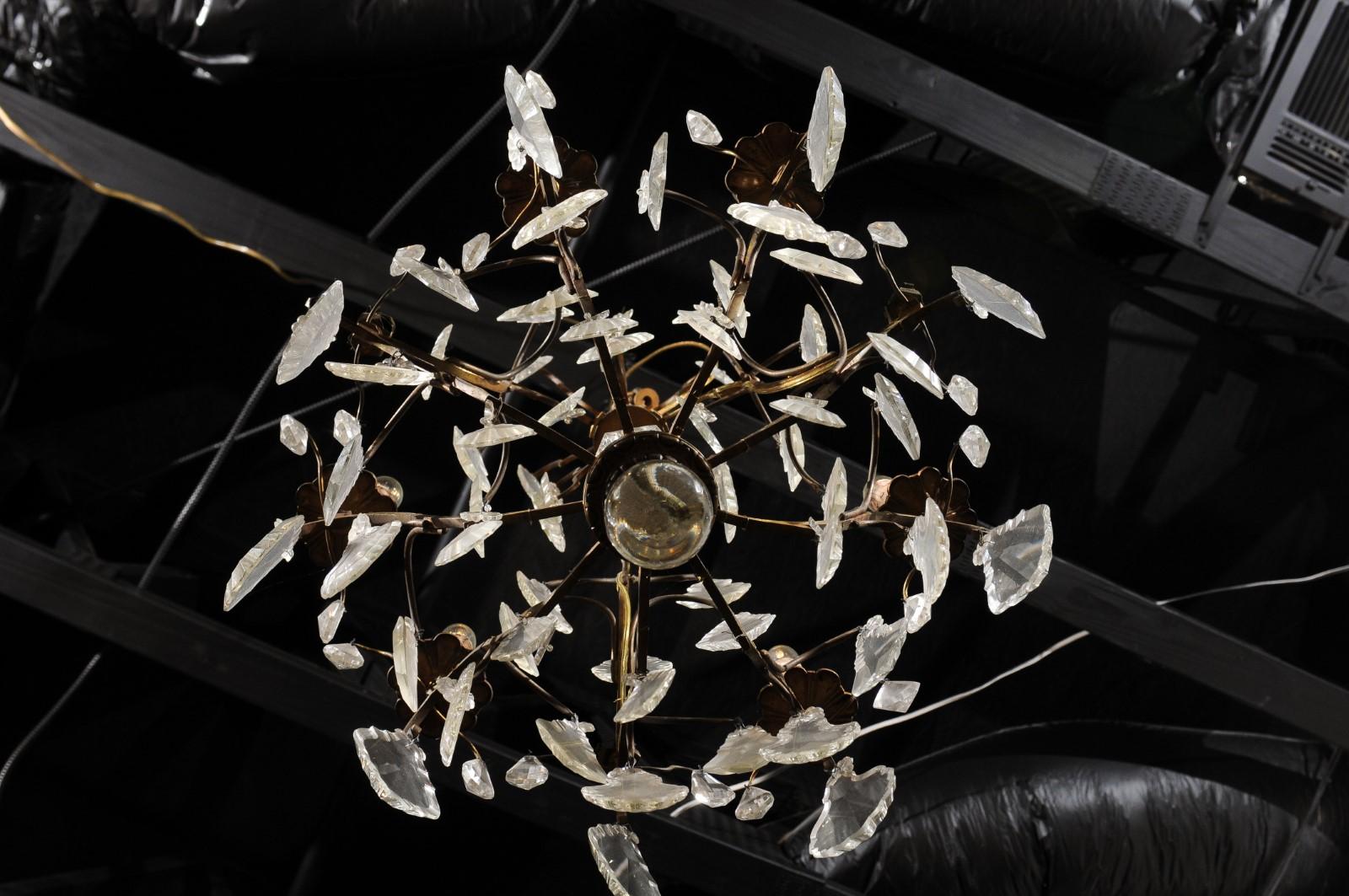 Lustre italien à six lumières en cristal et bronze avec obélisque et Pendeloques en vente 5