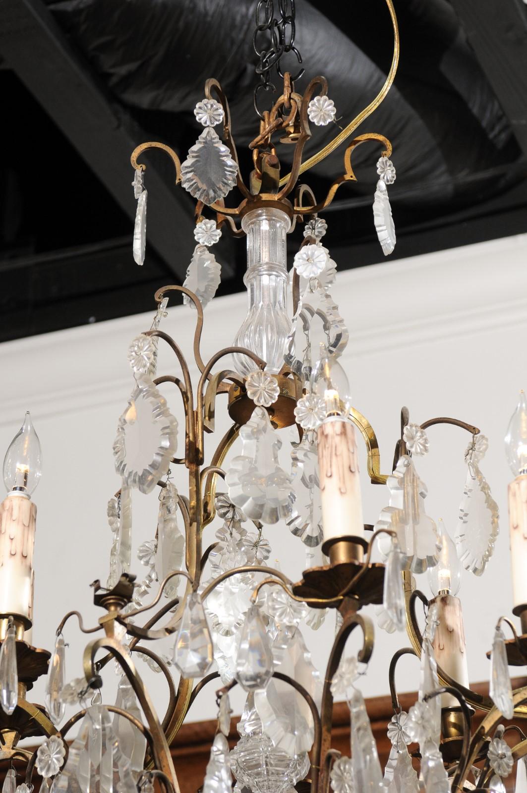 Italian Crystal and Bronze Six-Light Chandelier with Obelisk and Pendeloques In Good Condition For Sale In Atlanta, GA