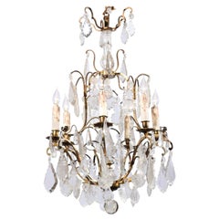 Italian Crystal and Bronze Six-Light Chandelier with Obelisk and Pendeloques