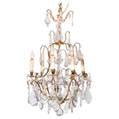 Italian Crystal and Bronze Six-Light Chandelier with Obelisk and Pendeloques