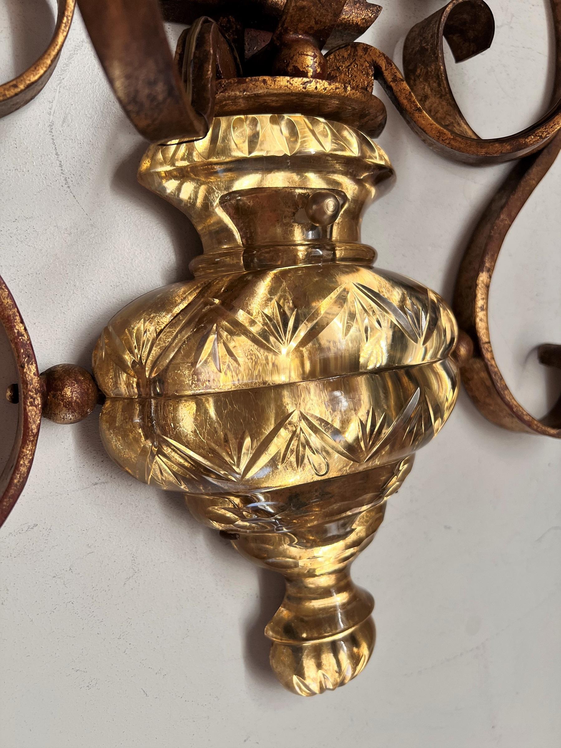 Italian Midcentury Large Wall Sconces in Glass and Gilt Iron by Banci Firenze For Sale 10
