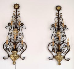Italian Midcentury Large Gilt Wall Sconces with Glass by Banci Firenze