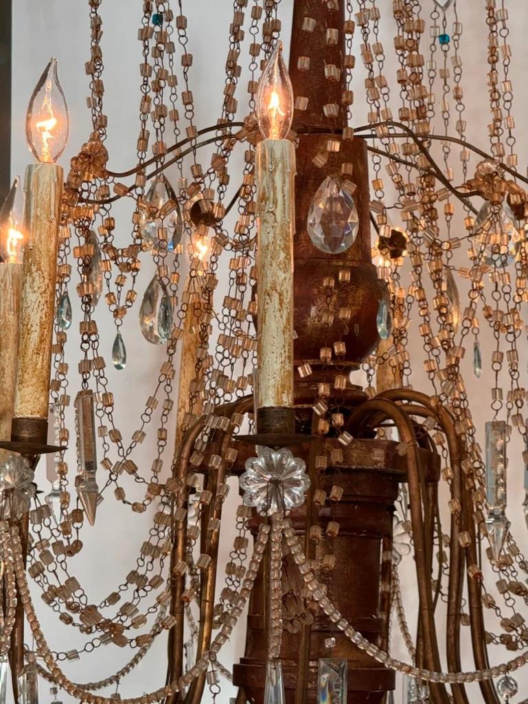 Lustre italien en cristal et bois doré, 19e siècle, 10 Lights Bon état - En vente à Charlottesville, VA
