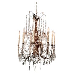 Antique Italian Crystal and giltwood Chandelier, 19th Century, 10 lights