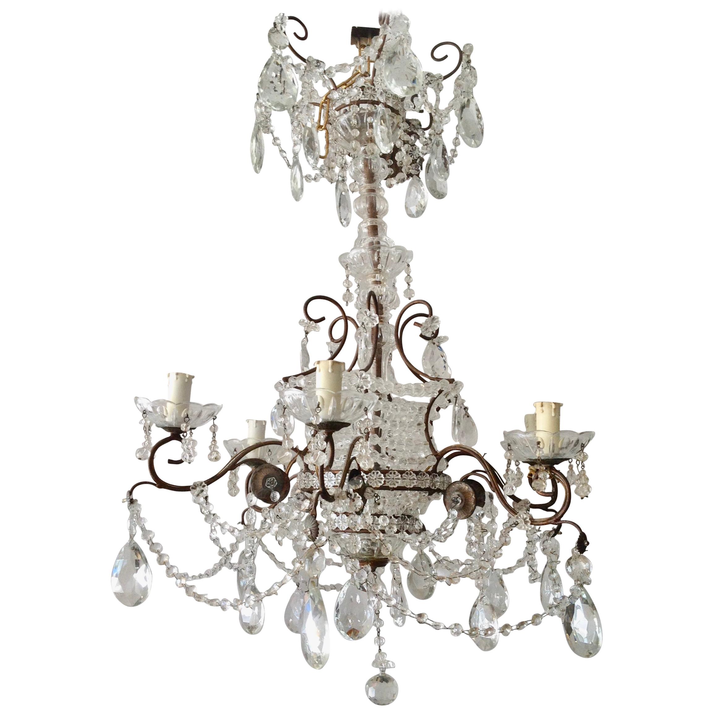 Italian "Crystal" and Metal Chandelier For Sale